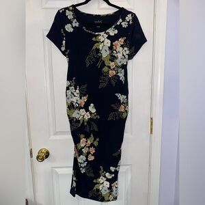 Isabel Maternity Asymmetrical Navy Floral Dress (M)